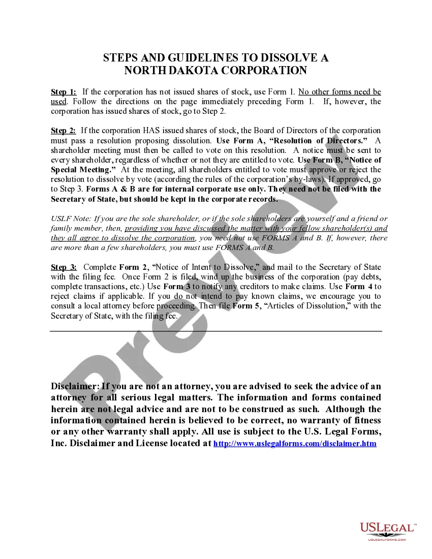 Get North Dakota Dissolution Package to Dissolve Corporation Preview North Dakota Dissolution Package to Dissolve Corporation