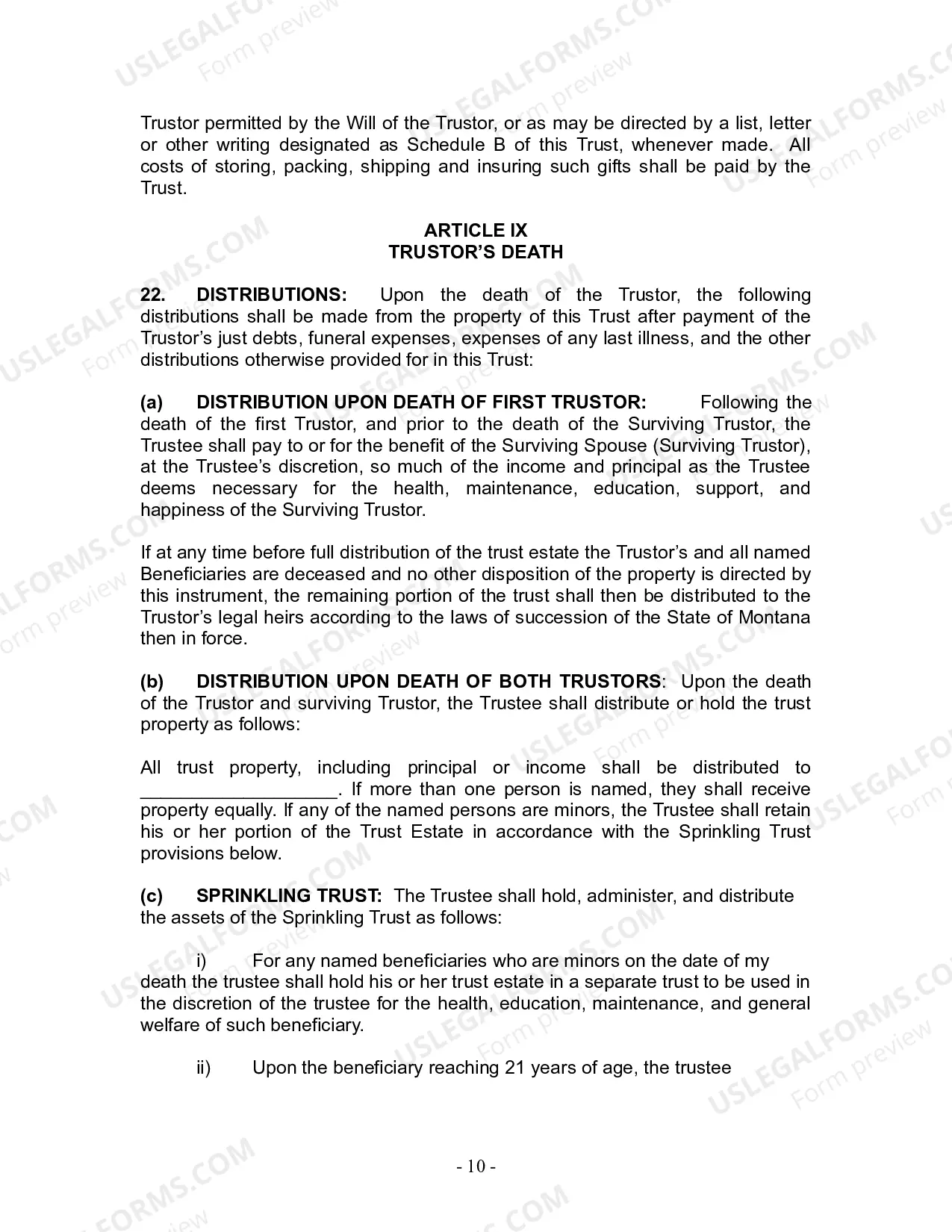 Preview Revocable Living Trust for Husband and Wife with No Children