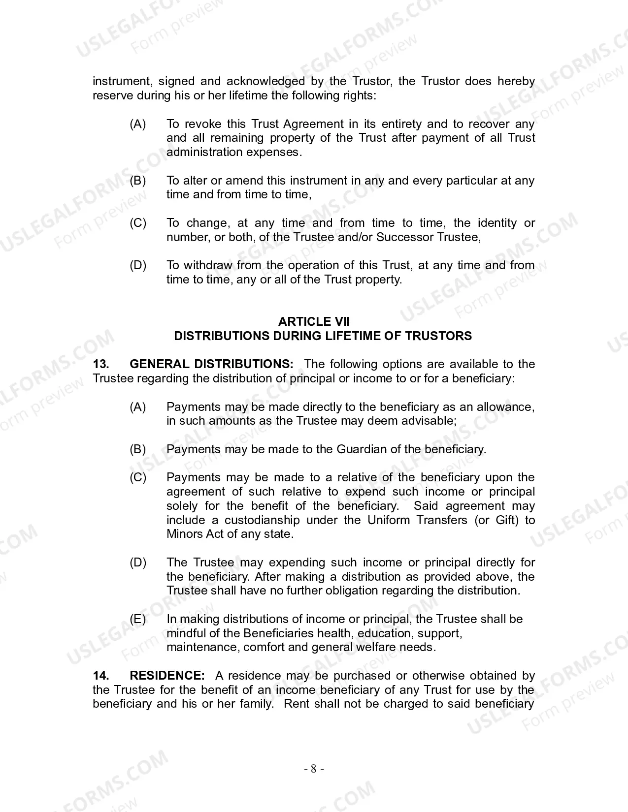 Preview Revocable Living Trust for Husband and Wife with No Children
