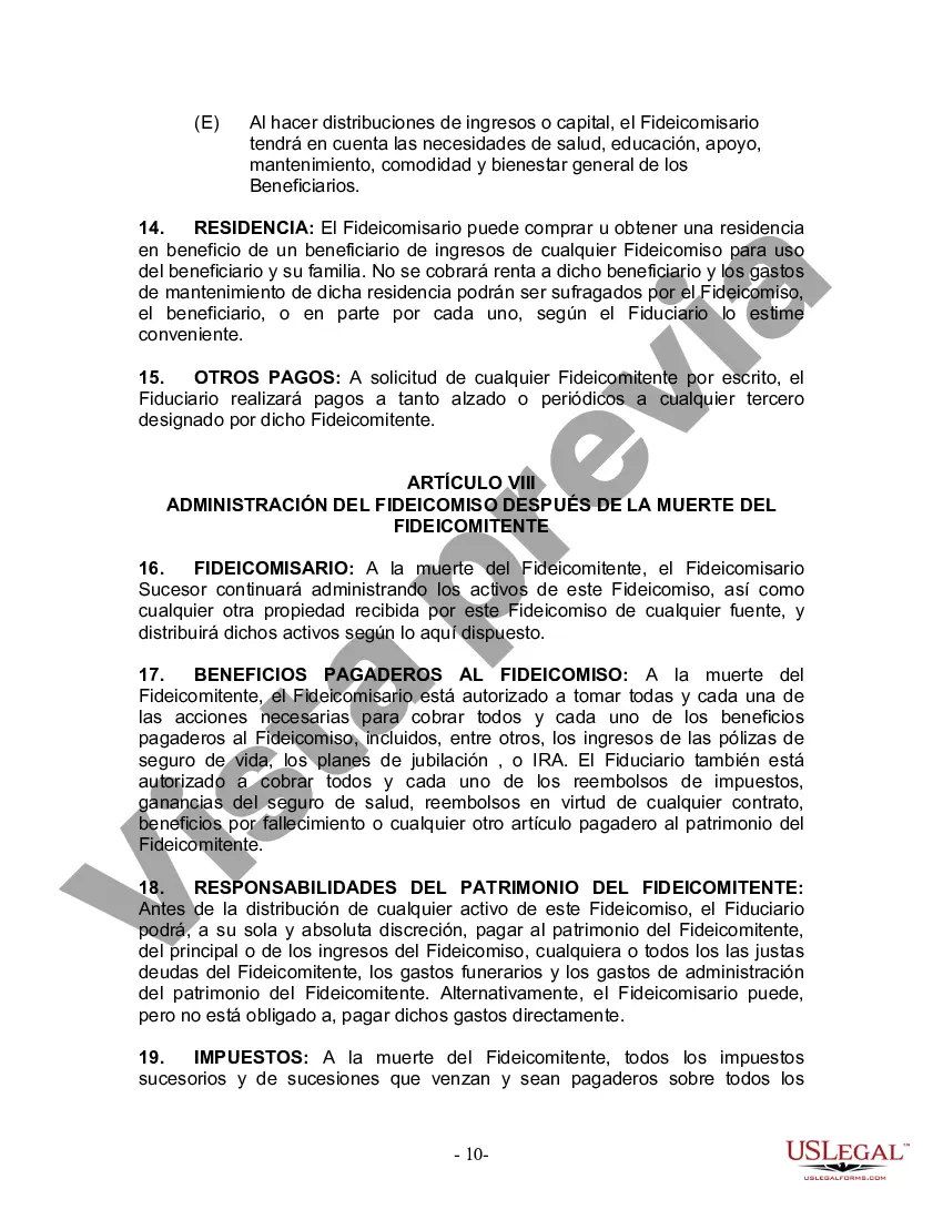 Preview Fideicomiso en Vida para Individuos Solteros, Divorciados o Viudos o Viudos sin Hijos