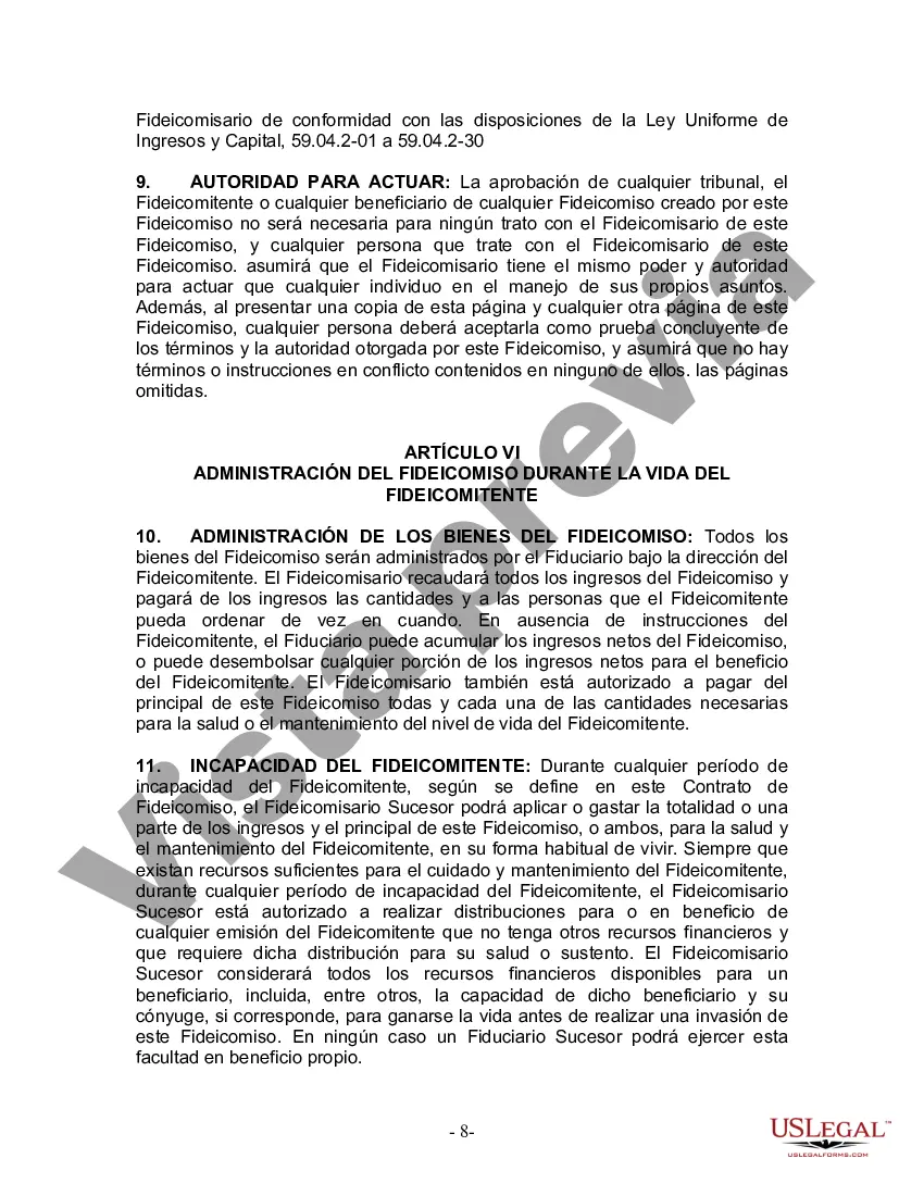 Preview Fideicomiso en Vida para Individuos Solteros, Divorciados o Viudos o Viudos sin Hijos