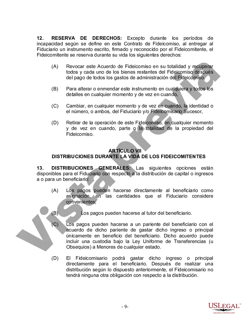 Preview Fideicomiso en Vida para Individuos Solteros, Divorciados o Viudos o Viudos sin Hijos