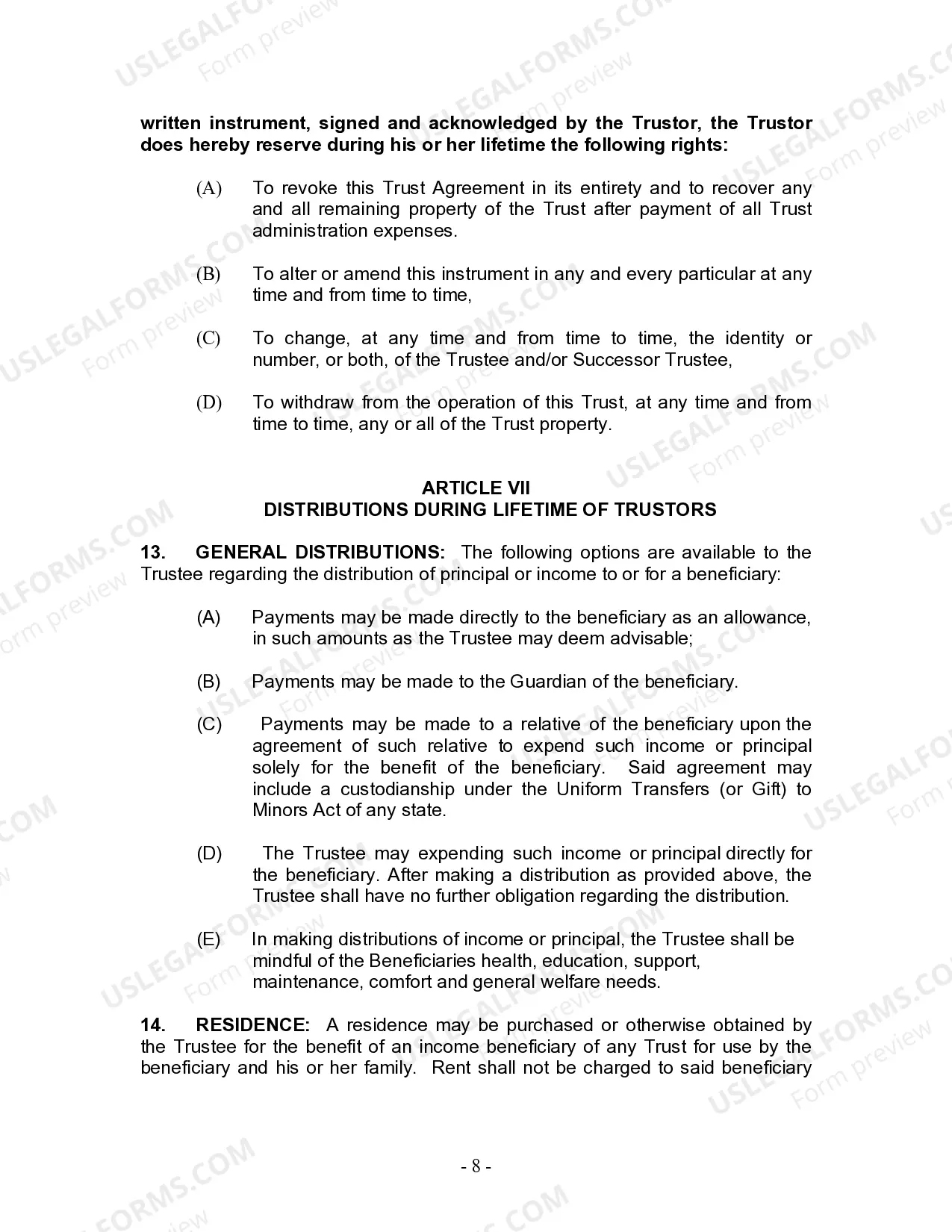 Preview Living Trust for Individual Who is Single, Divorced or Widow or Widower with No Children