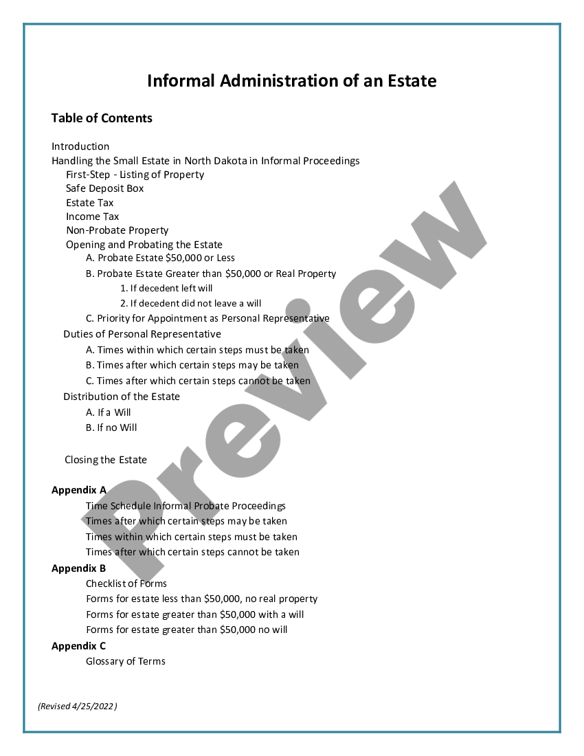 North Dakota Summary Administration Package for Small Estates