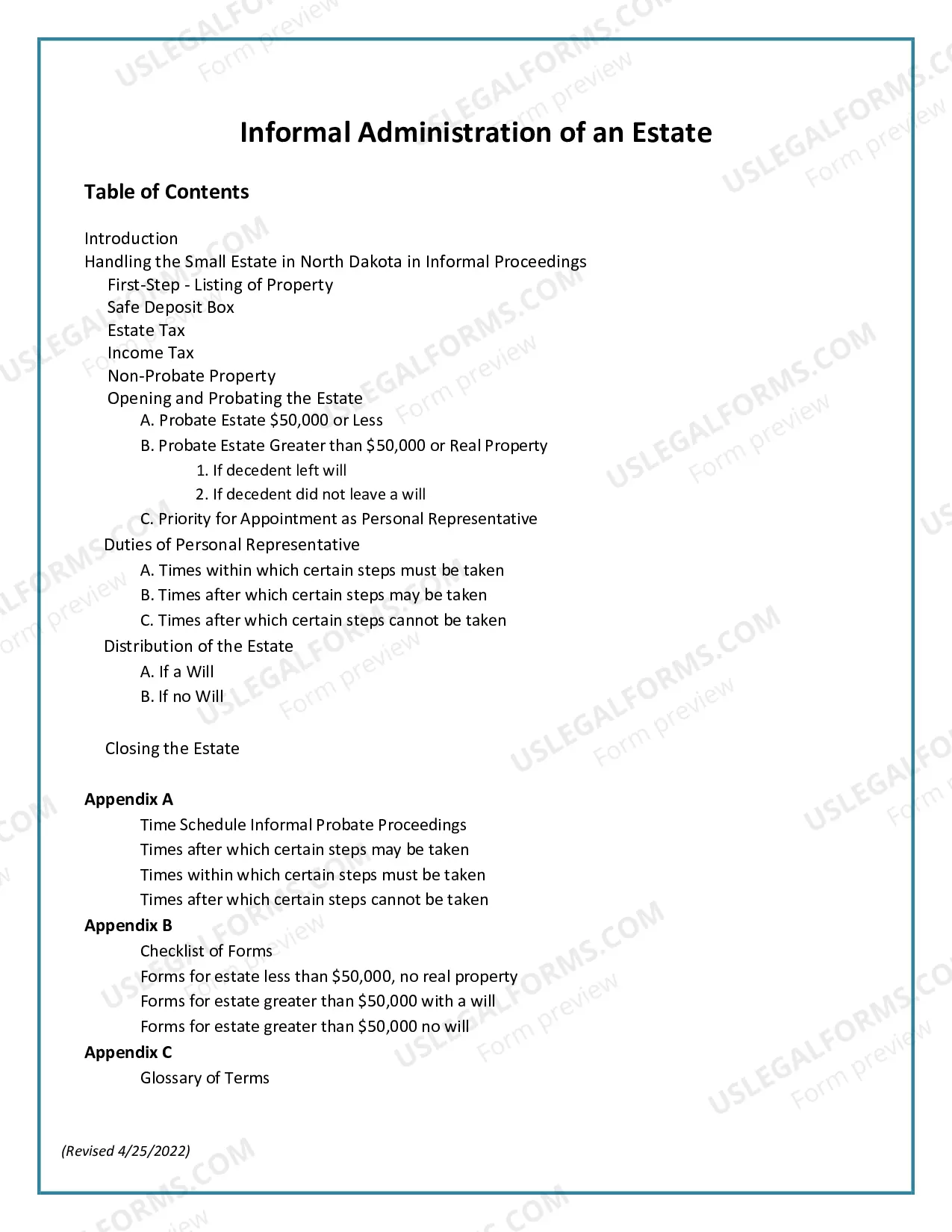 Preview Summary Administration Package for Small Estates