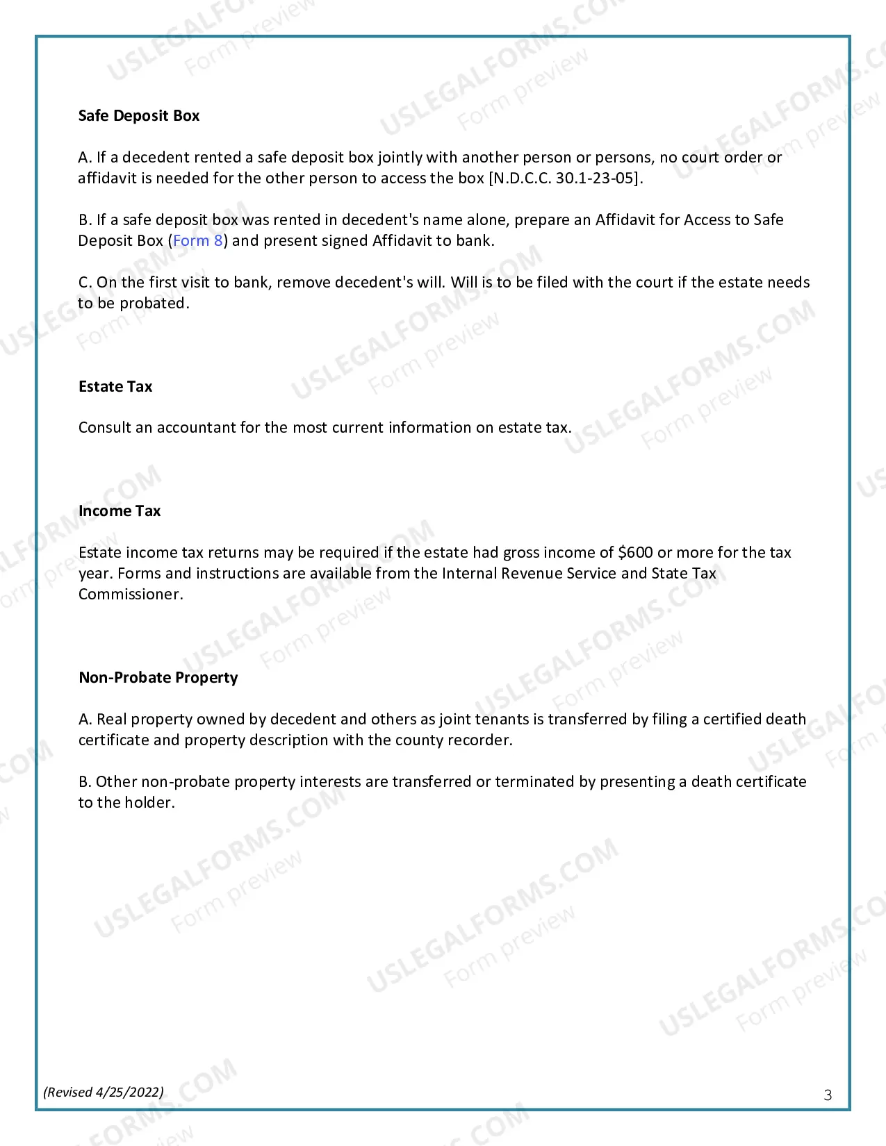 Preview Summary Administration Package for Small Estates