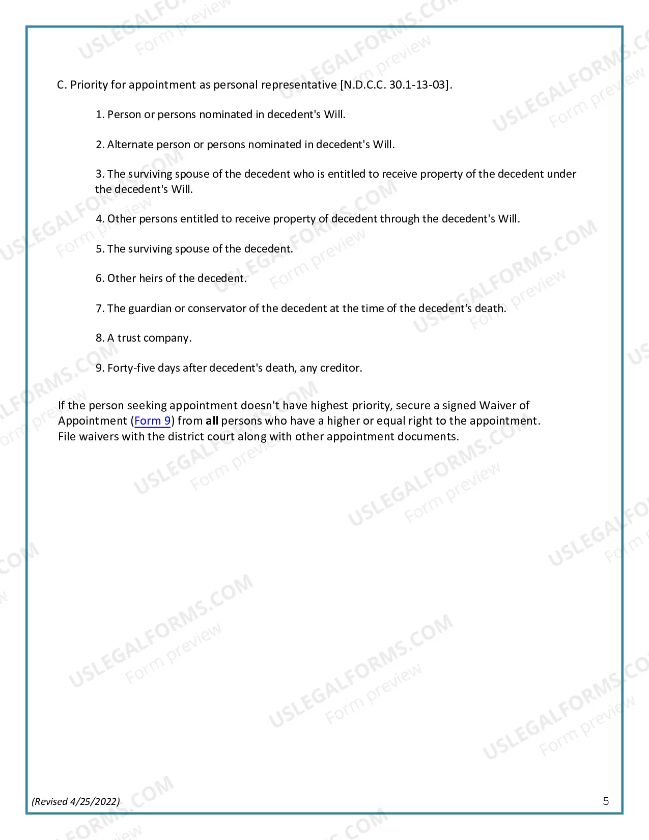 Preview Summary Administration Package for Small Estates