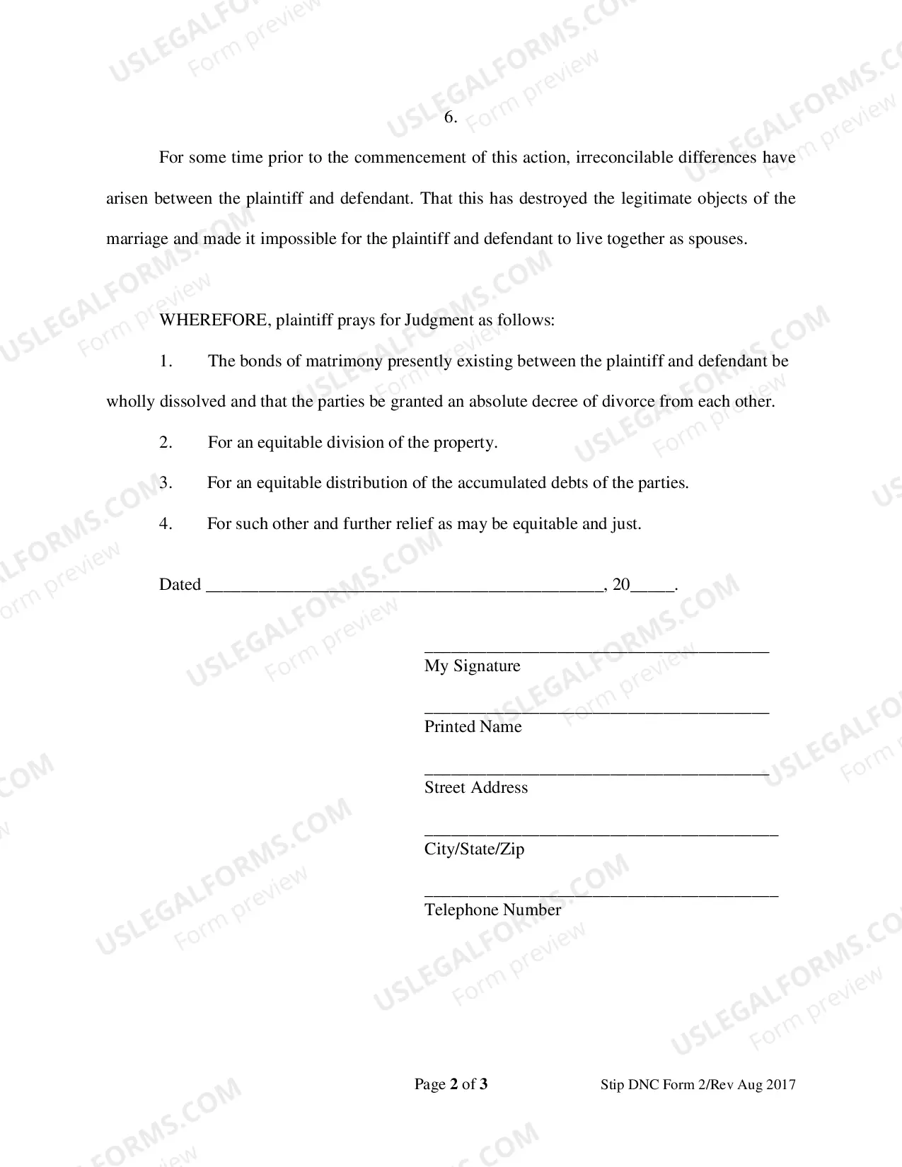 Preview Complaint for Divorce for People with No Children