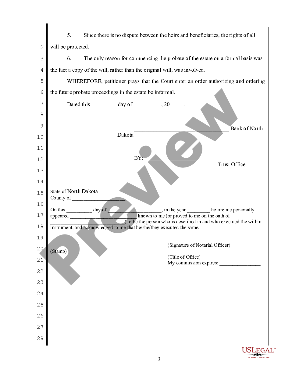 page 1 Petition for the Entry of an order authorizing and directing informal probate proceedings in an estate preview