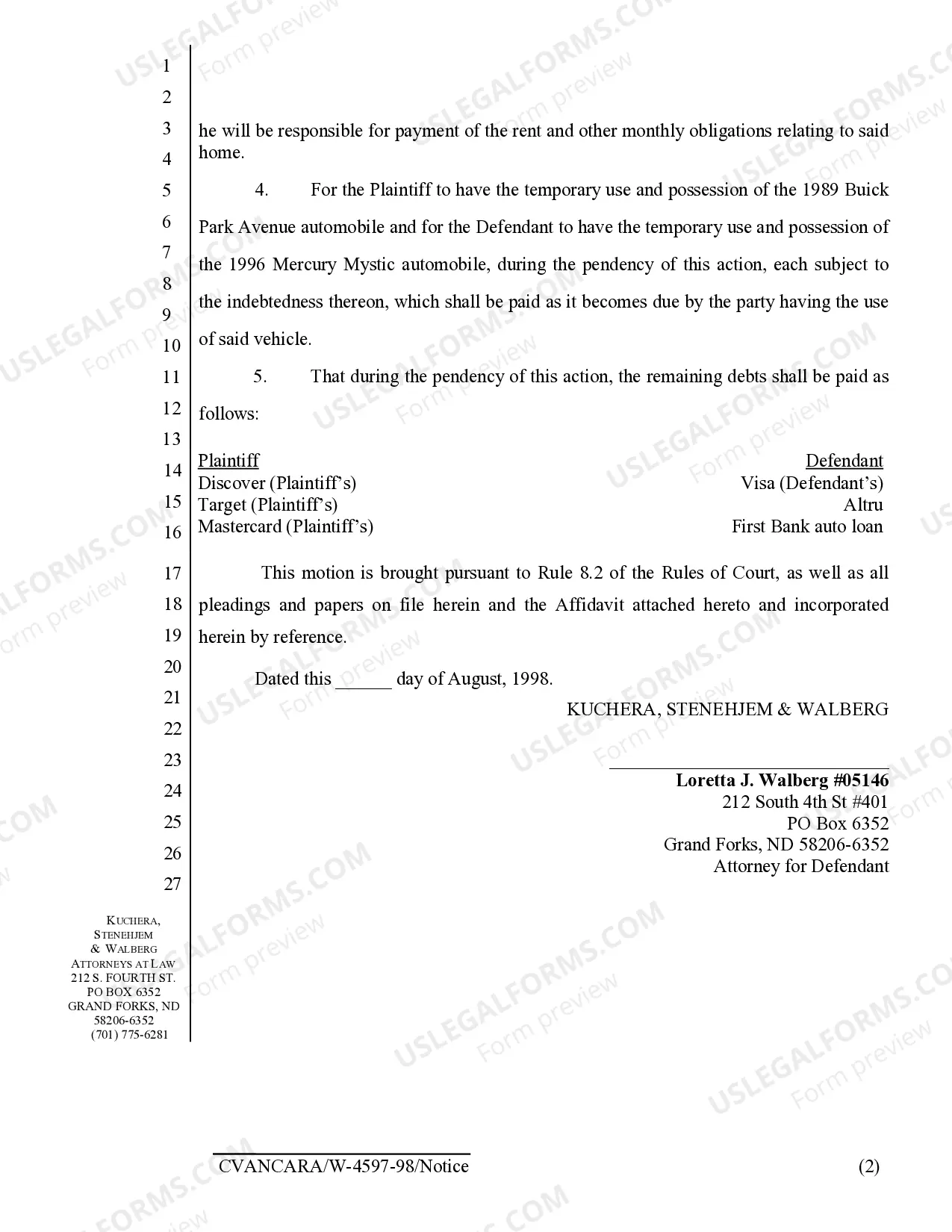 Preview Notice of Motion and Motion for Temporary Order