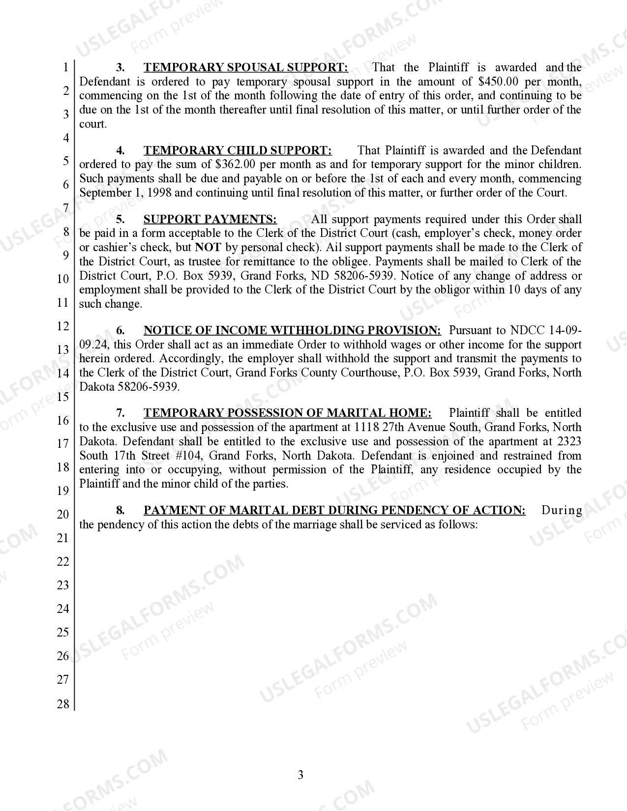 Preview Application and Affidavit in support of Interim Order - Child Support
