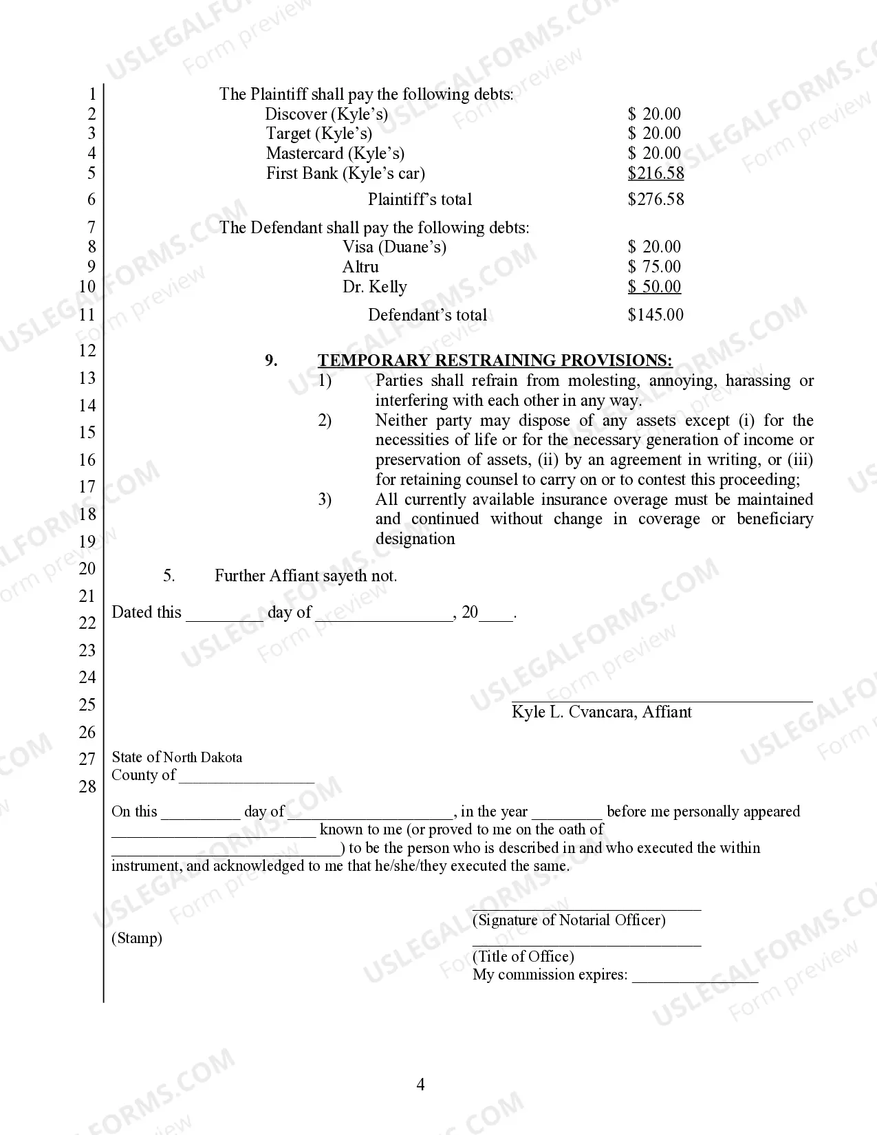 Preview Application and Affidavit in support of Interim Order - Child Support