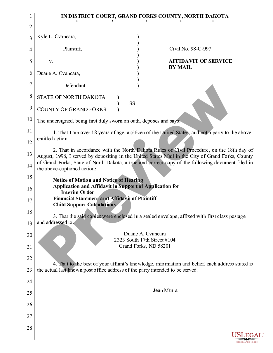 page 0 Affidavit of Service by Mail preview