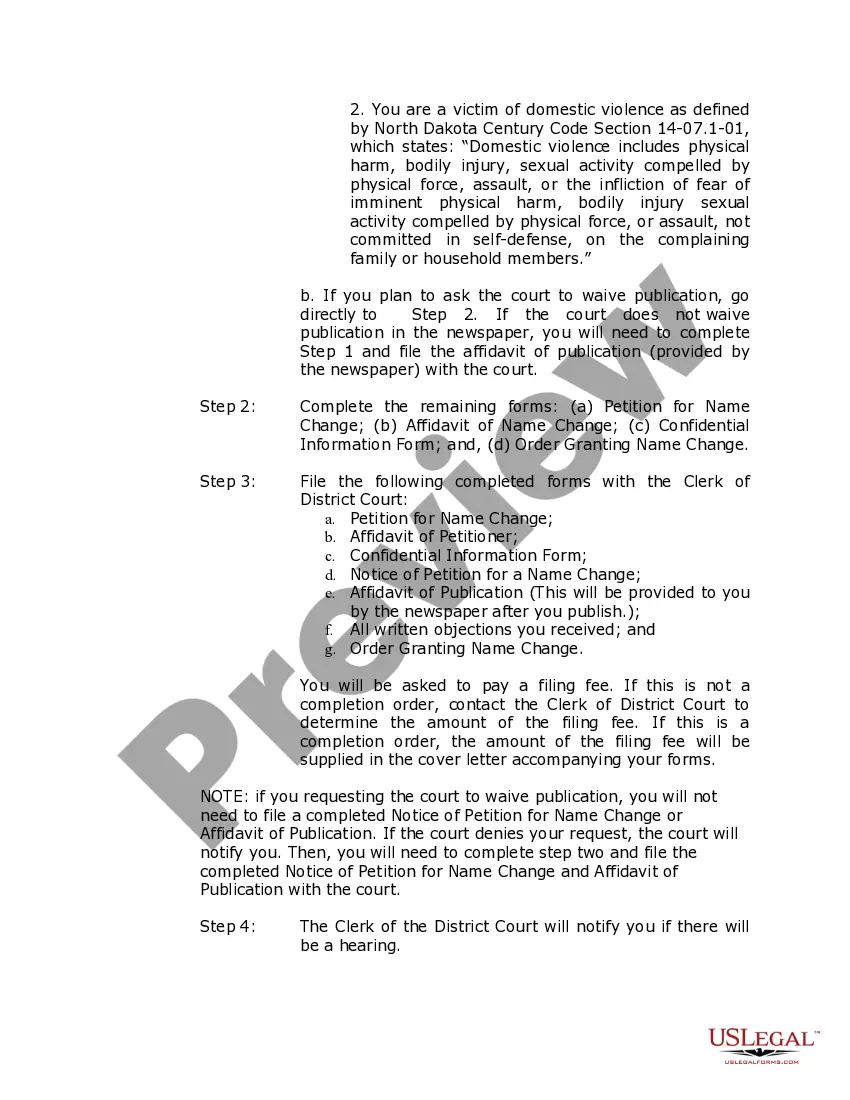 Preview North Dakota Name Change Instructions and Forms Package for an Adult