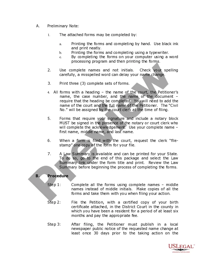 Preview North Dakota Name Change Instructions and Forms Package for a Family