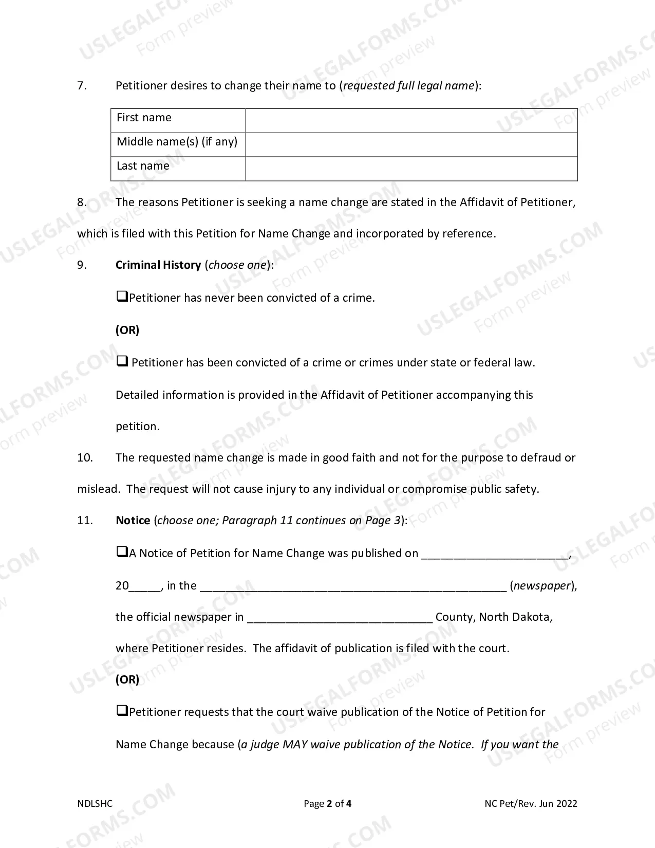 Preview Petition for Name Change