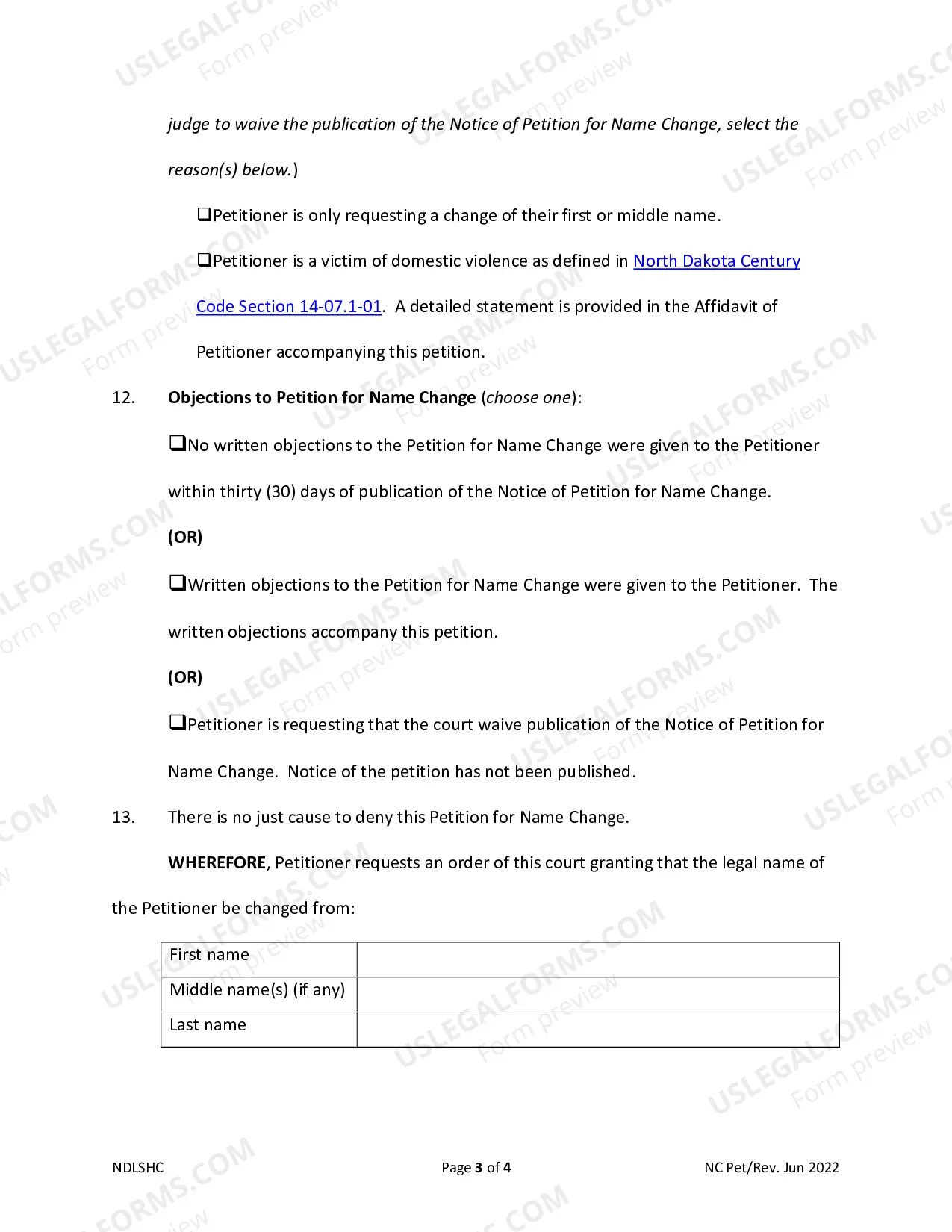Preview Petition for Name Change