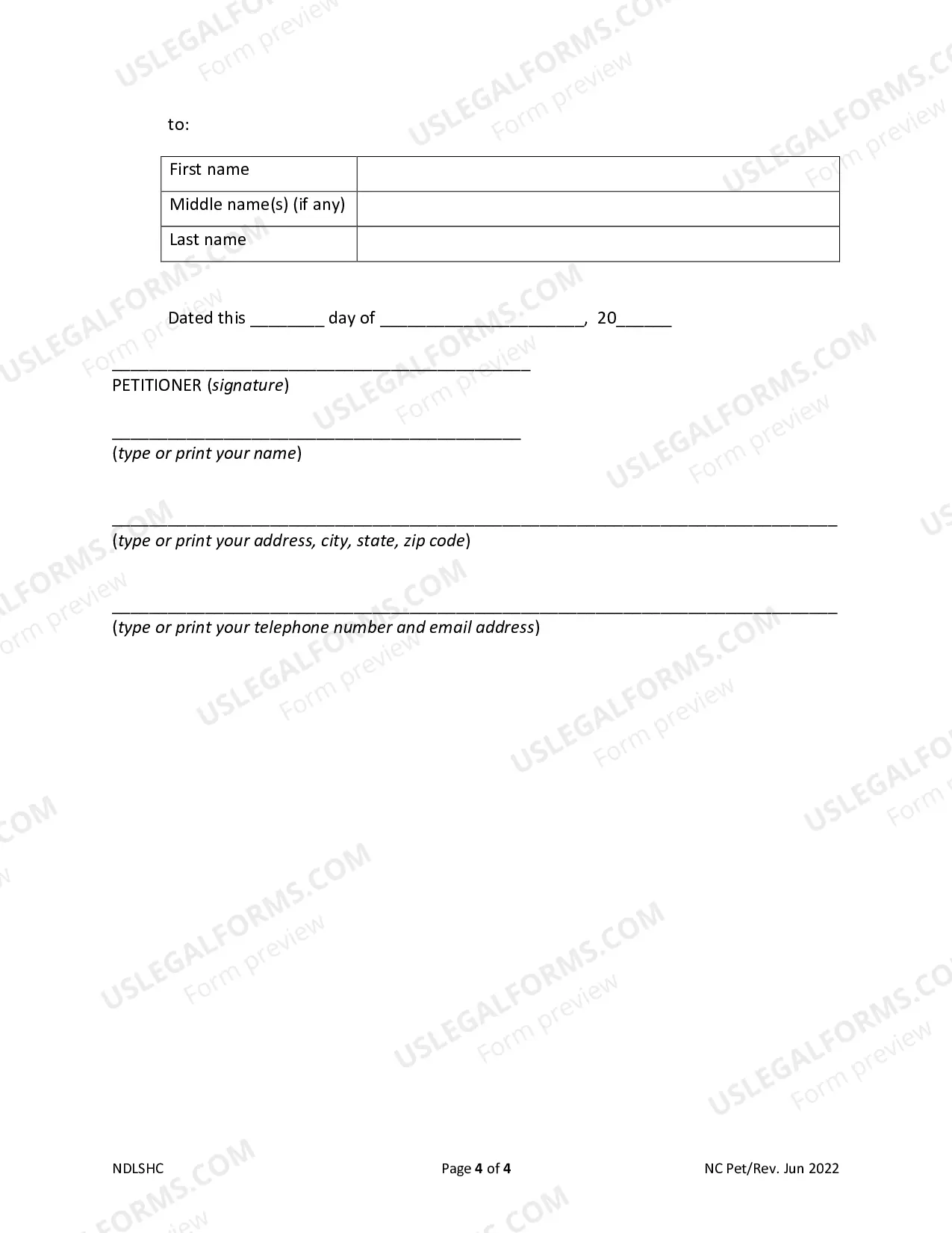 Preview Petition for Name Change