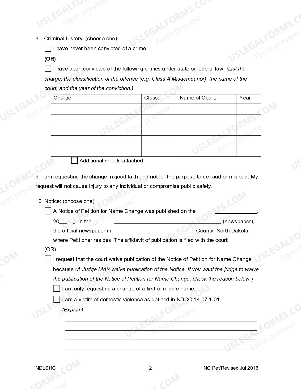Preview Declaration for Name Change