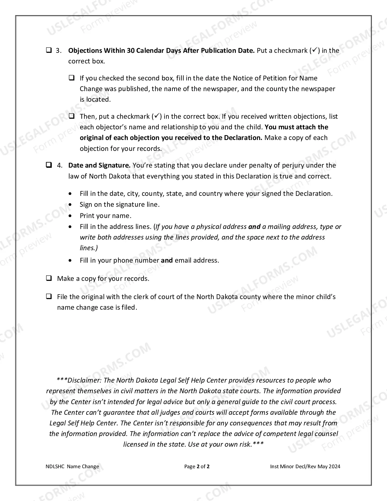 Preview Declaration of Petitioner - Criminal History Records Checks of the Minor Child and/or Objections