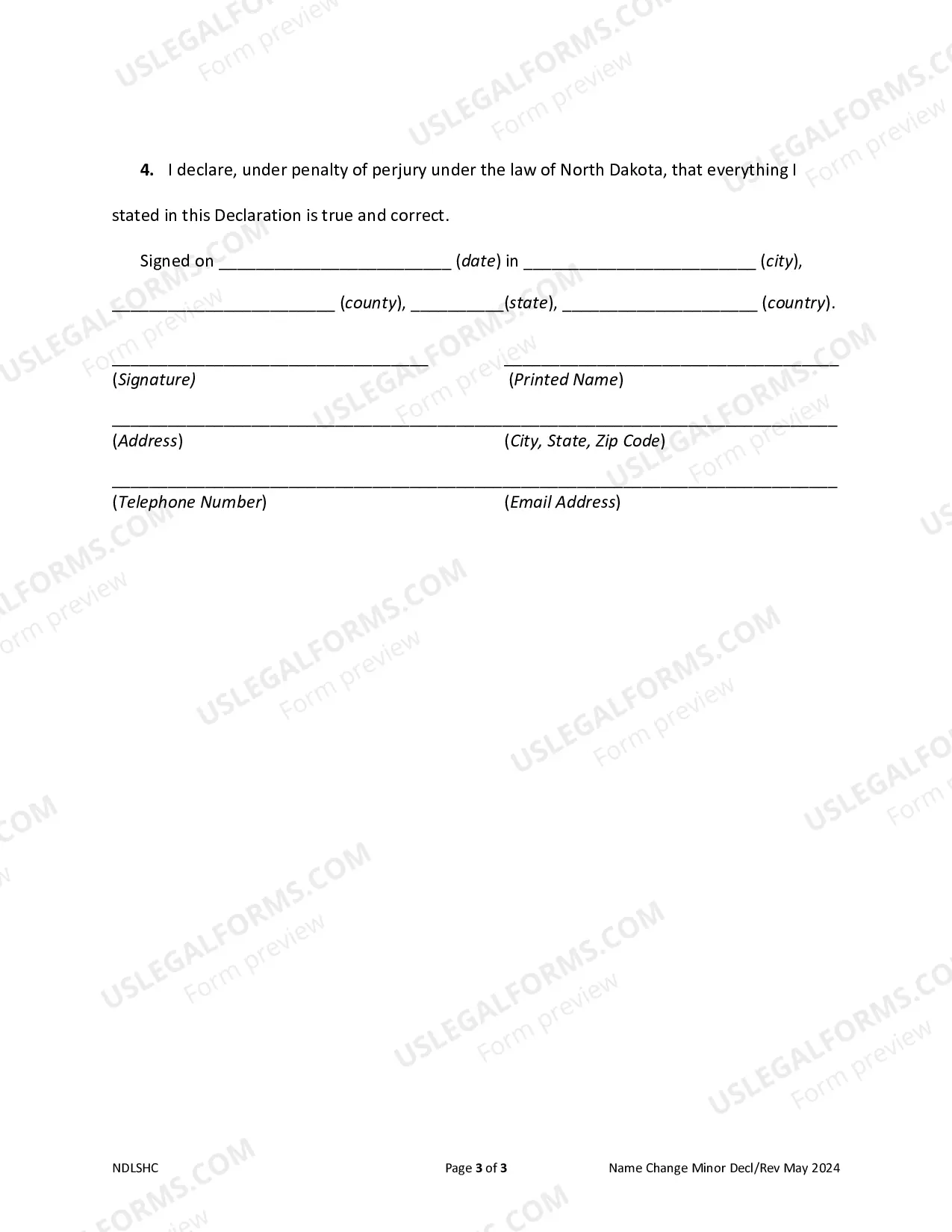 Preview Declaration of Petitioner - Criminal History Records Checks of the Minor Child and/or Objections
