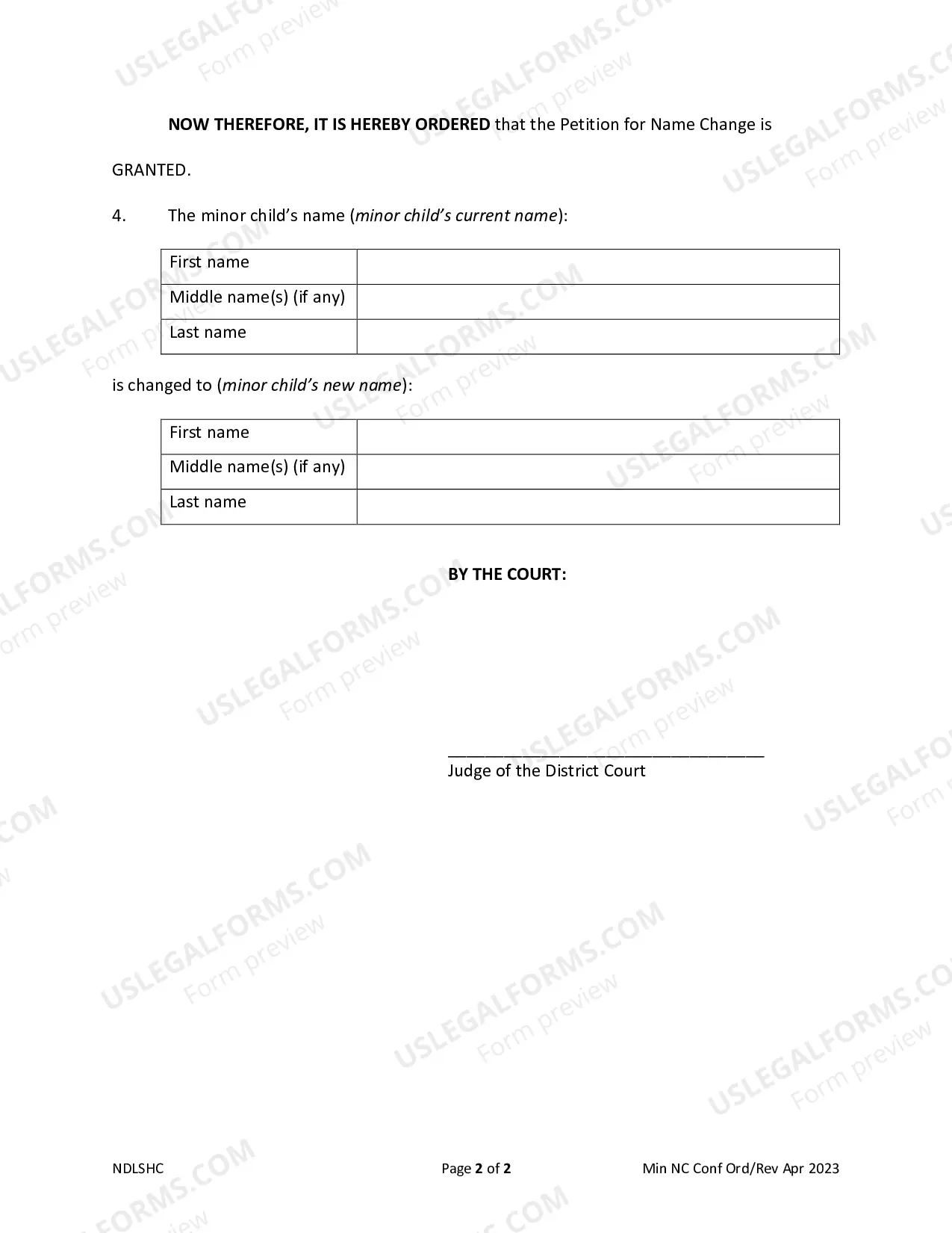 Preview Order Granting Change Of Name of Minor - Confidential