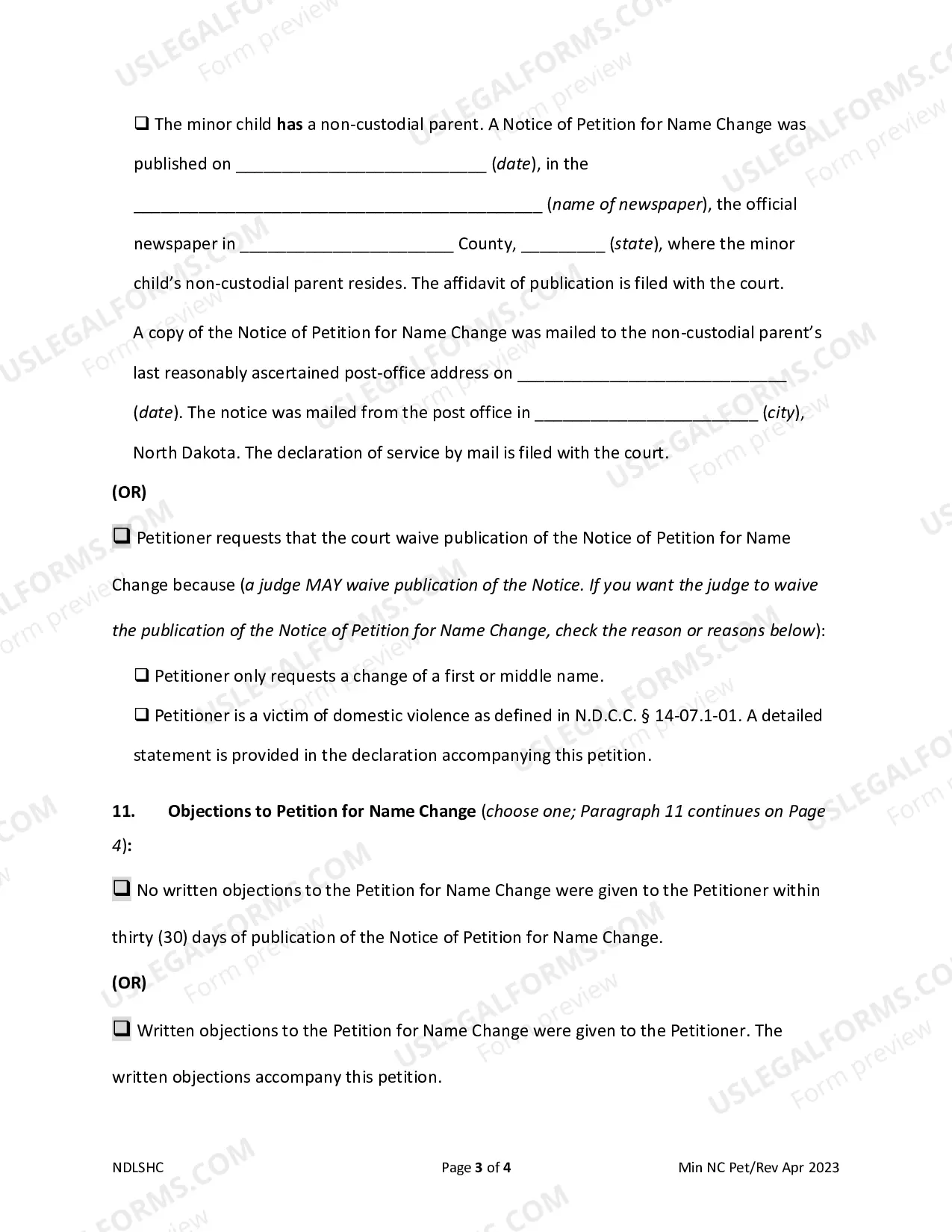 Preview Petition for Name Change of a Minor