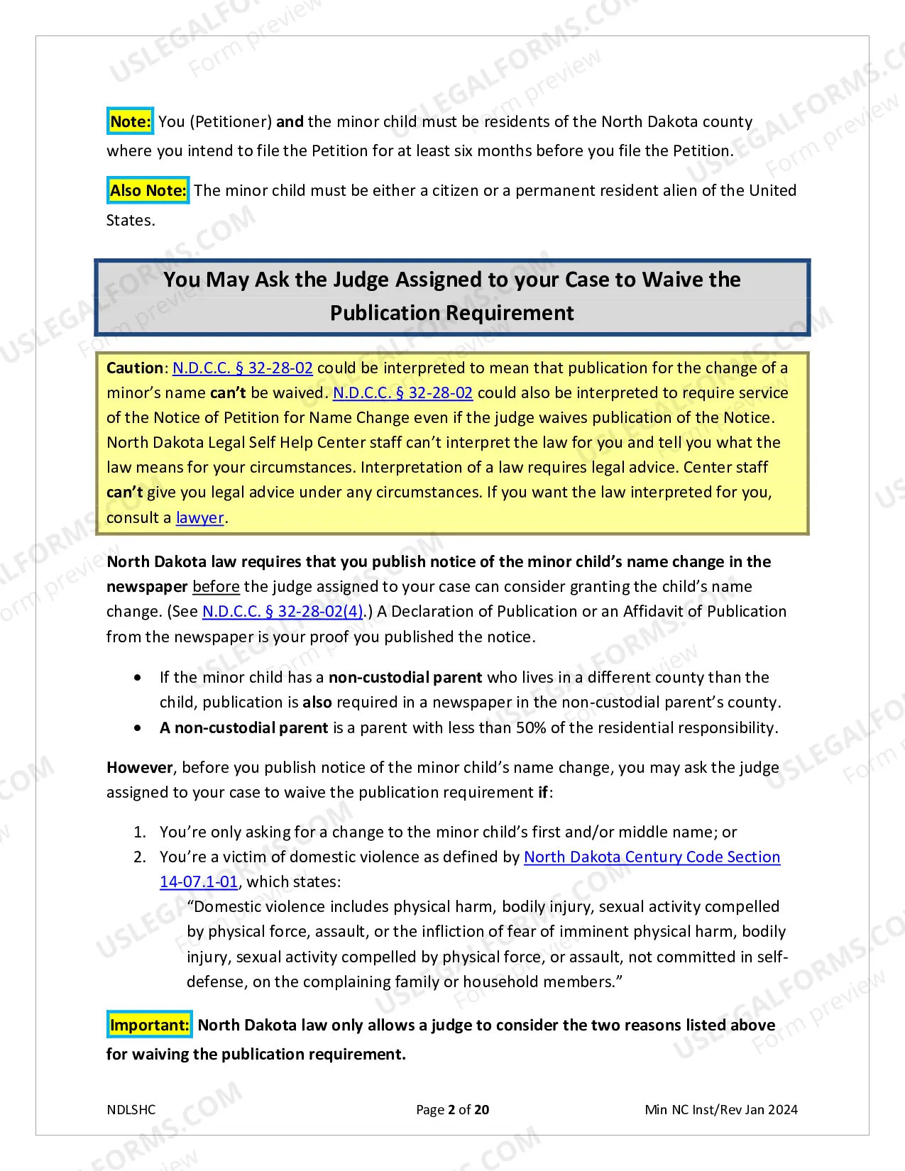 Preview Instructions for Minor Change of Name