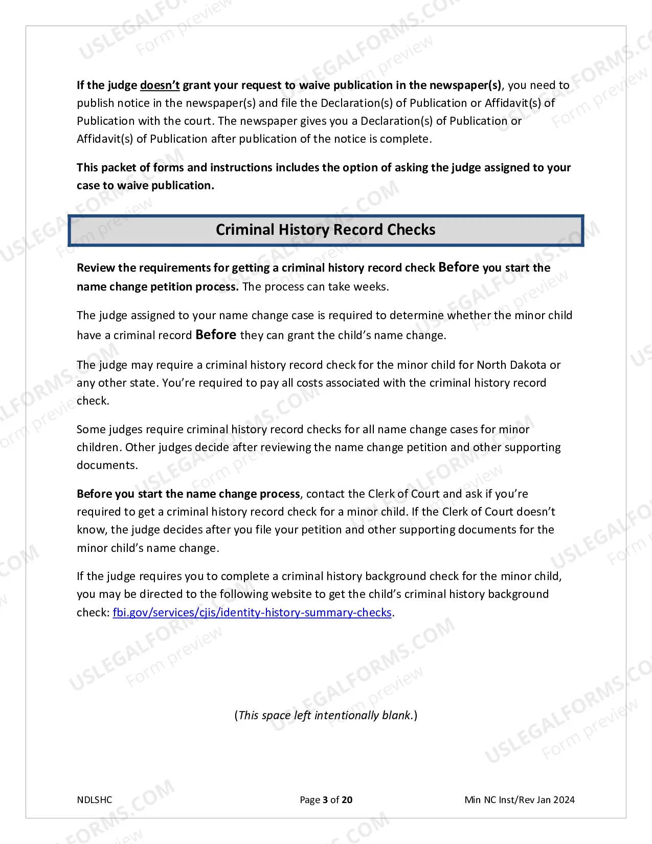 Preview Instructions for Minor Change of Name