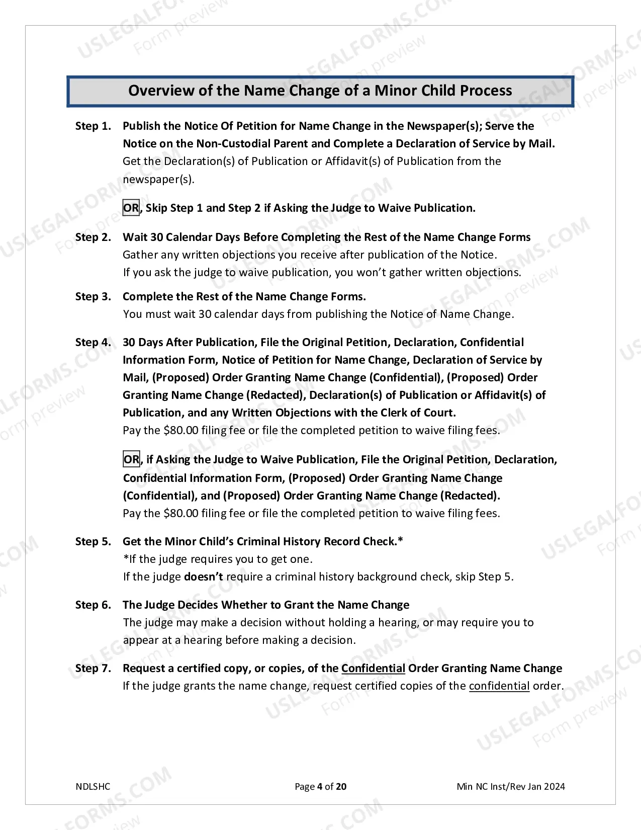 Preview Instructions for Minor Change of Name