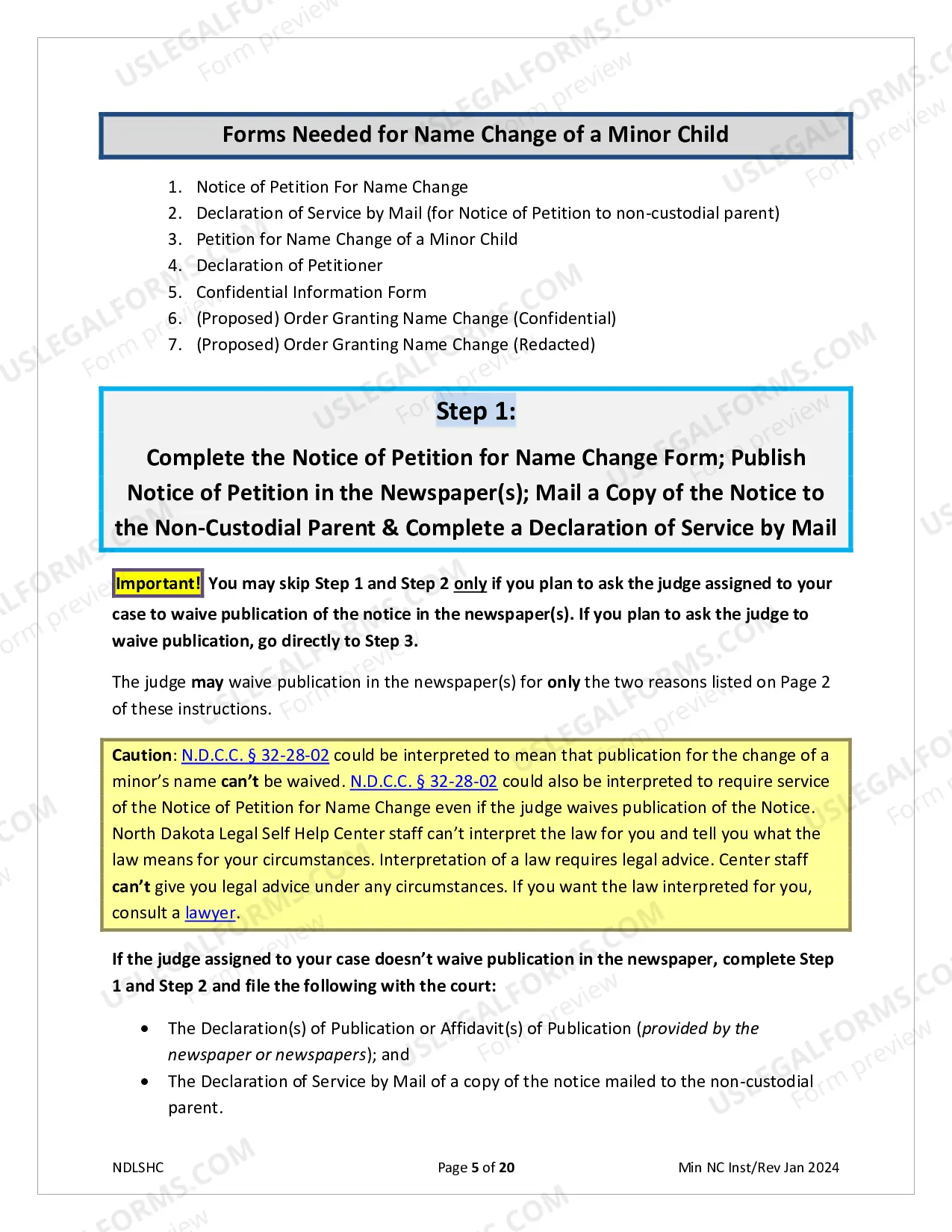 Preview Instructions for Minor Change of Name