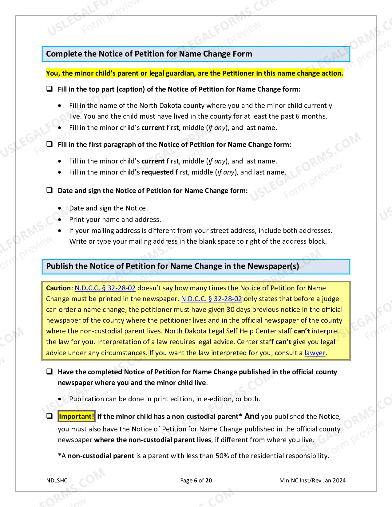 Preview Instructions for Minor Change of Name