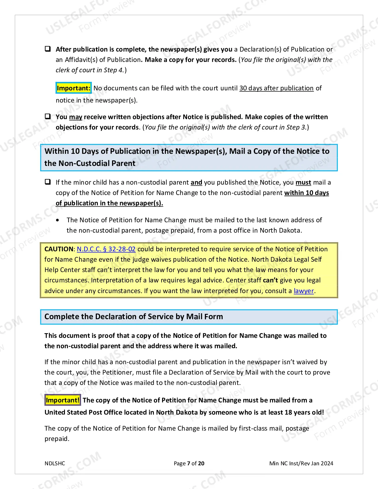 Preview Instructions for Minor Change of Name