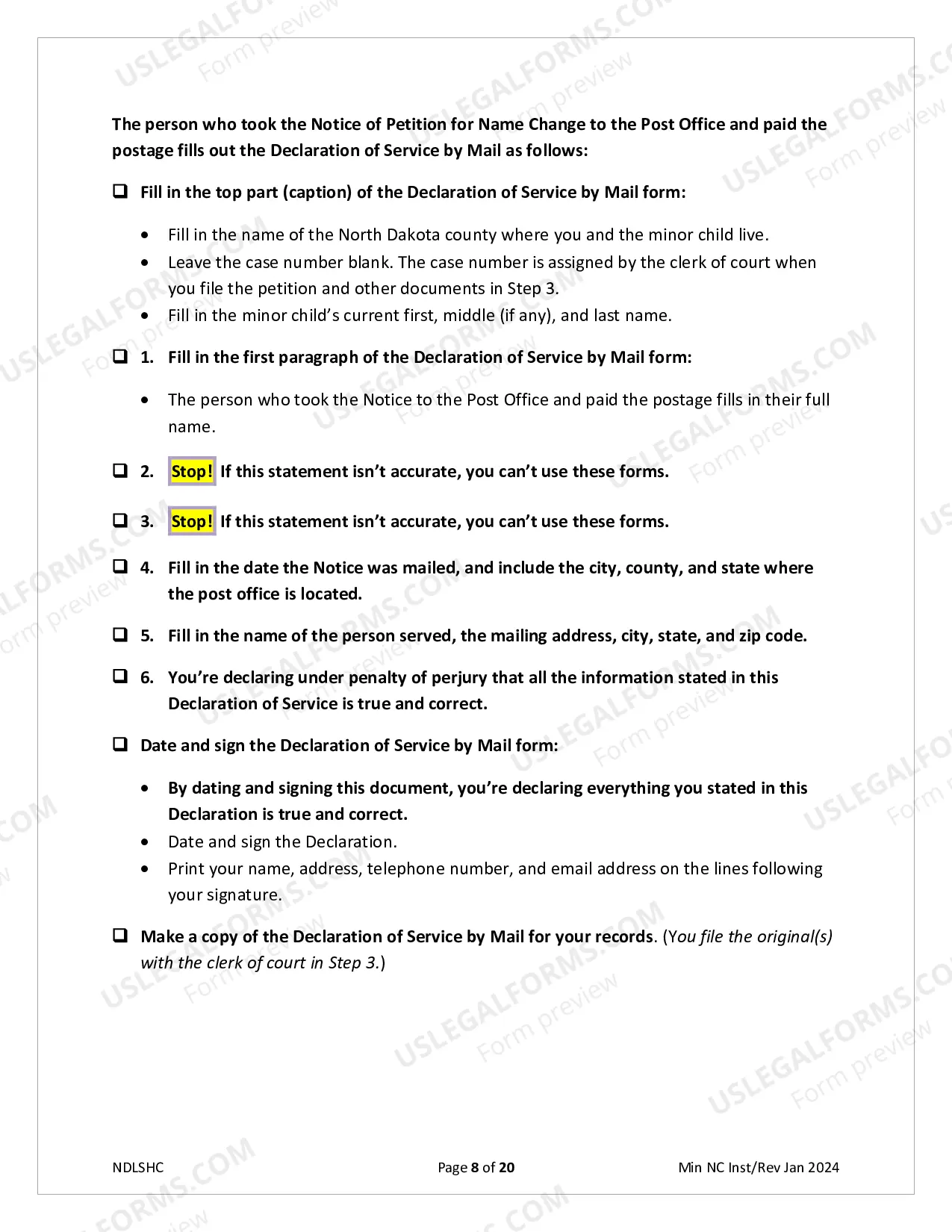 Preview Instructions for Minor Change of Name