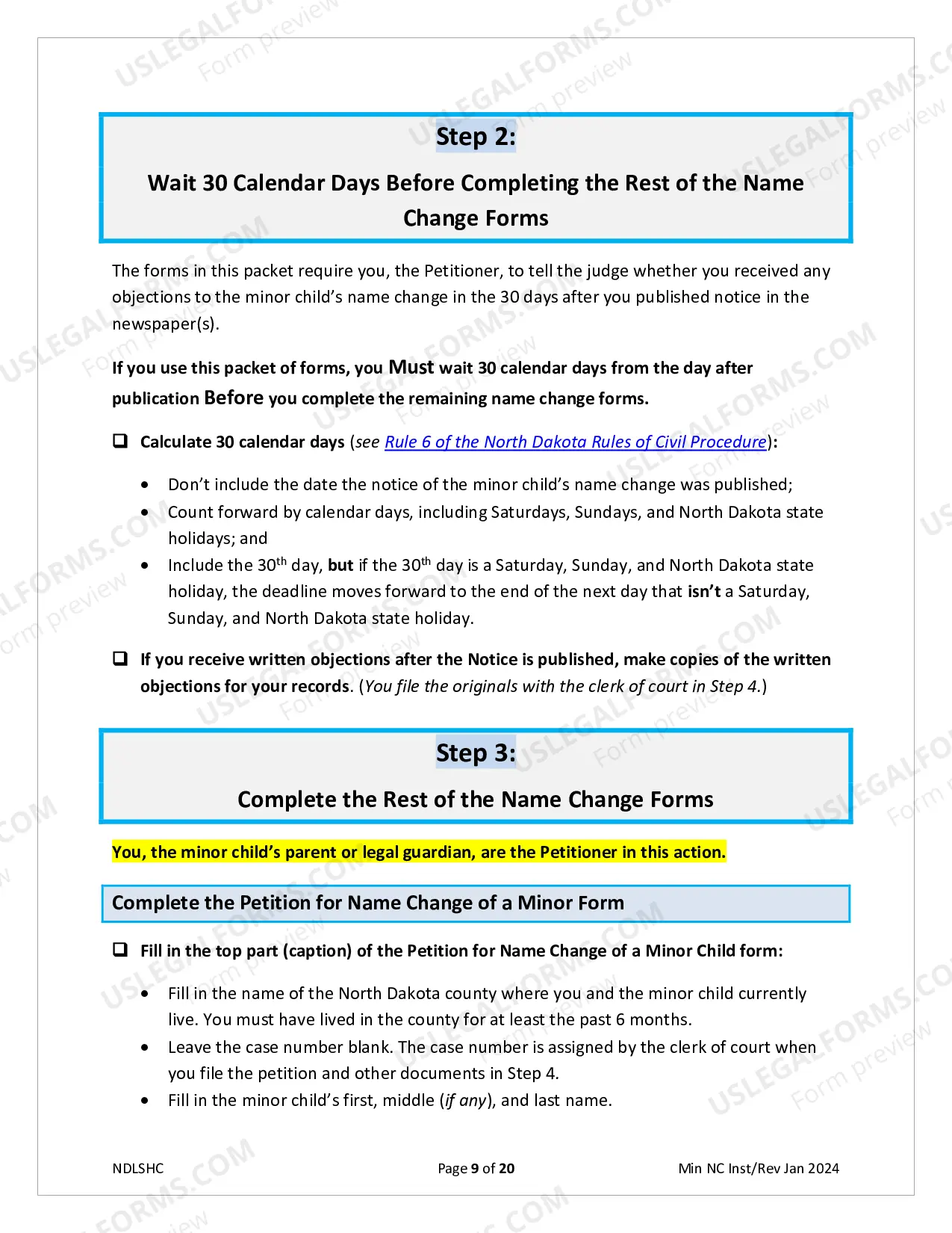 Preview Instructions for Minor Change of Name