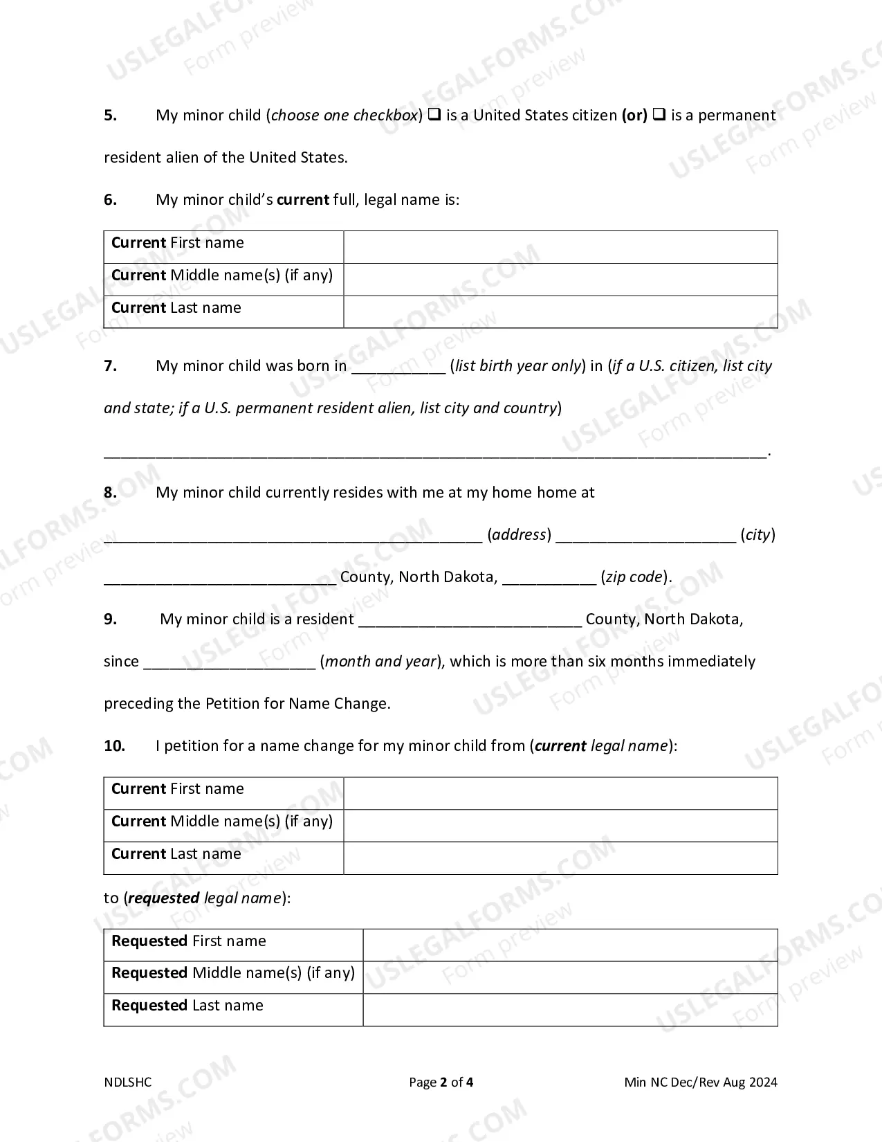 Preview Declaration of Petitioner for Petition for Name Change of Minor