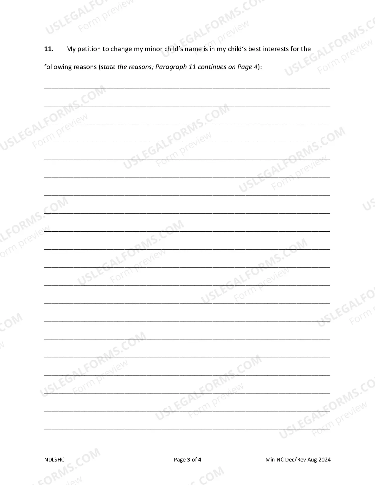 Preview Declaration of Petitioner for Petition for Name Change of Minor