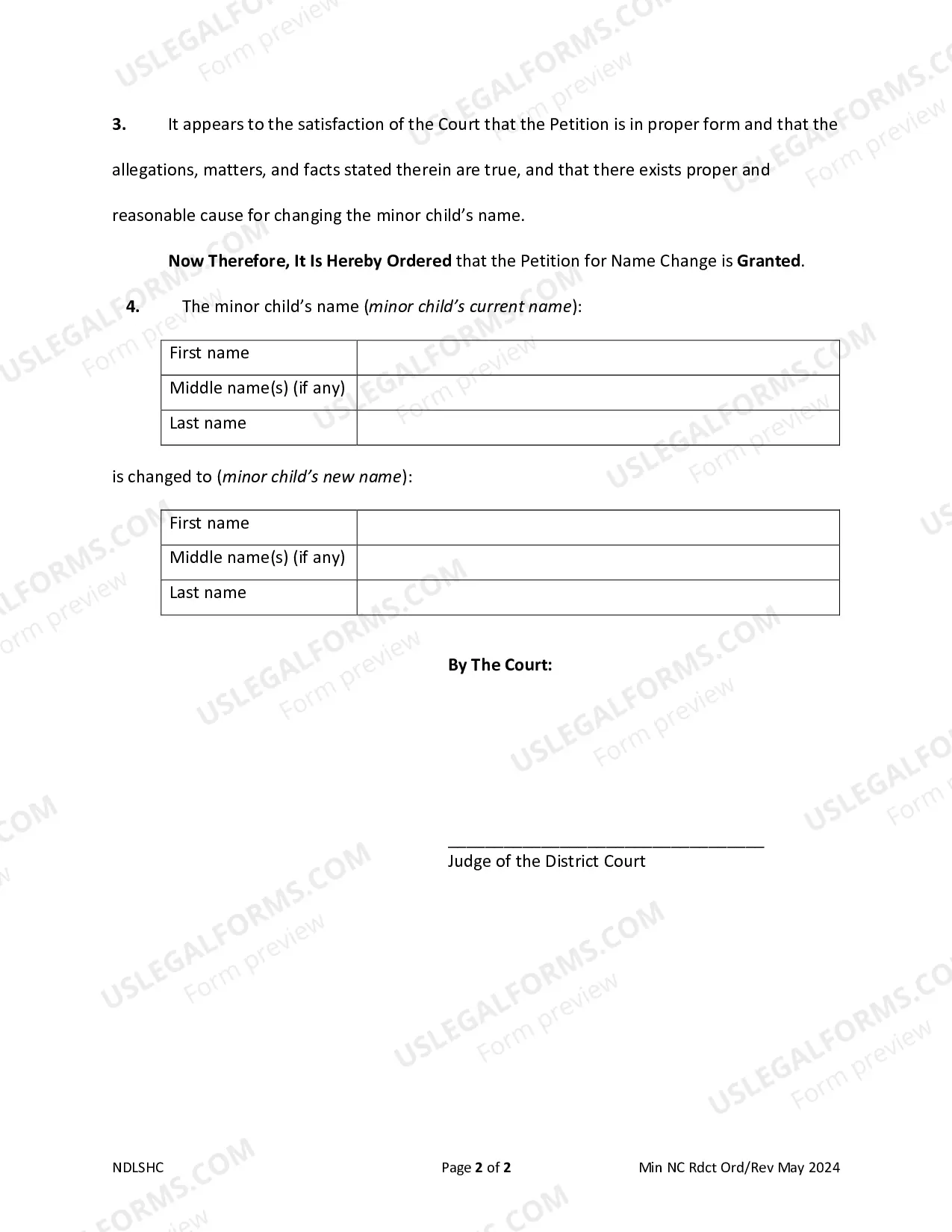 Preview Order Granting Change of Name for Minor Child - Redacted