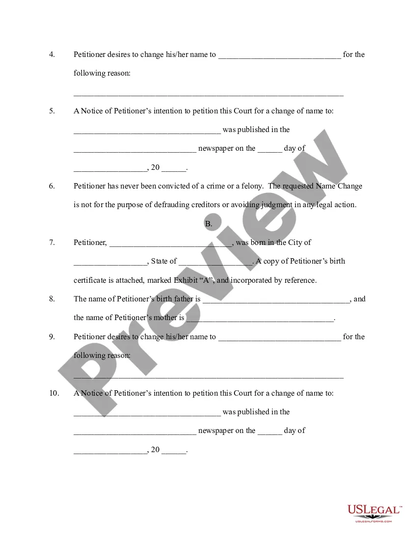Preview Petition for Change of Name
