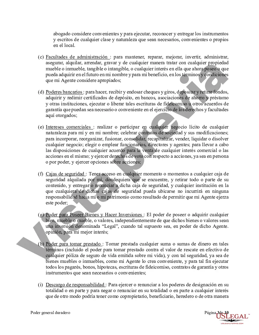 Preview Poder general duradero para la propiedad y las finanzas o efectivo financiero en caso de incapacidad