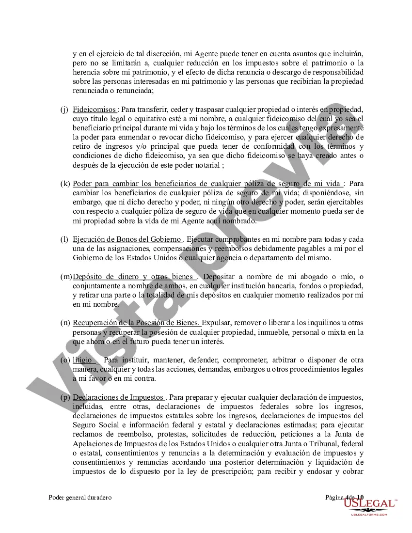 Preview Poder general duradero para la propiedad y las finanzas o efectivo financiero en caso de incapacidad
