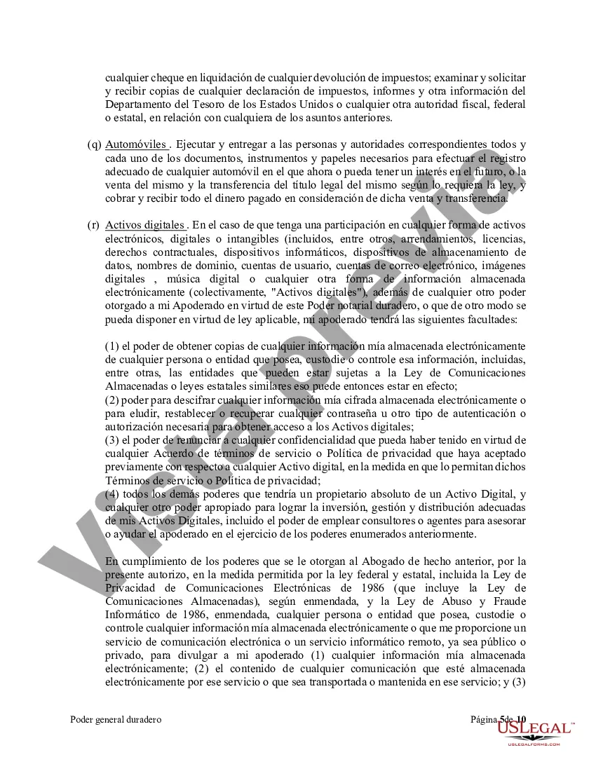 Preview Poder general duradero para la propiedad y las finanzas o efectivo financiero en caso de incapacidad
