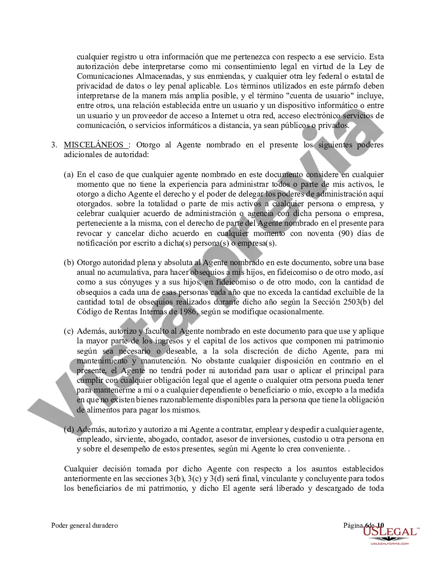 Preview Poder general duradero para la propiedad y las finanzas o efectivo financiero en caso de incapacidad