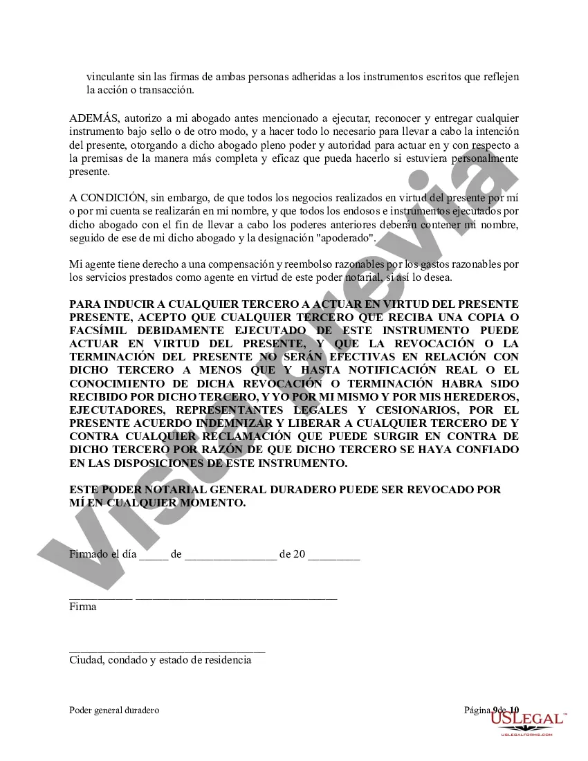 Preview Poder general duradero para la propiedad y las finanzas o efectivo financiero en caso de incapacidad