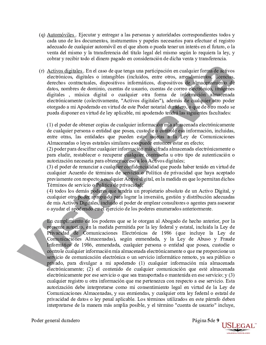 Preview Poder General Duradero para Bienes y Finanzas o Financiero Efectivo Inmediatamente