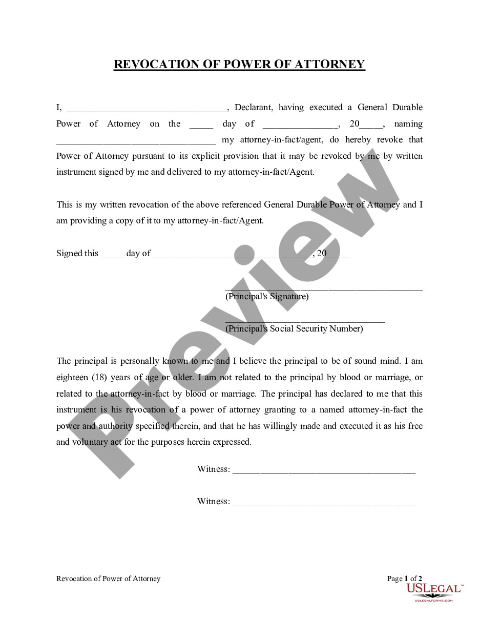 page 0 Revocation of General Durable Power of Attorney preview