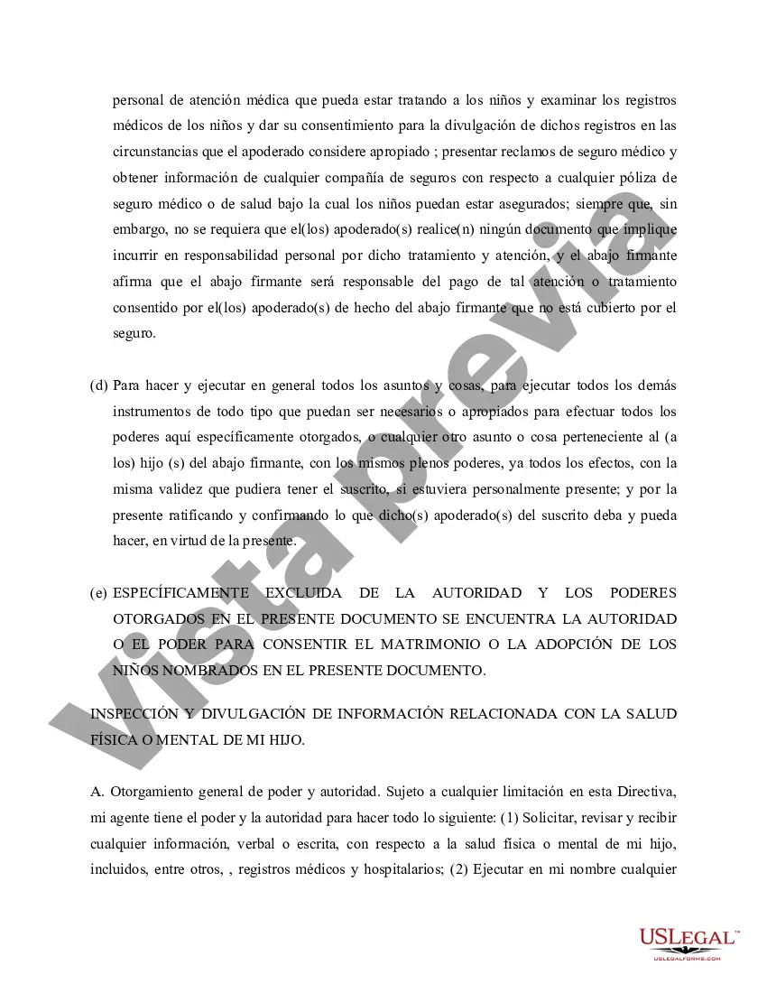 Preview Poder General para el Cuidado y Custodia del Hijo o Hijos