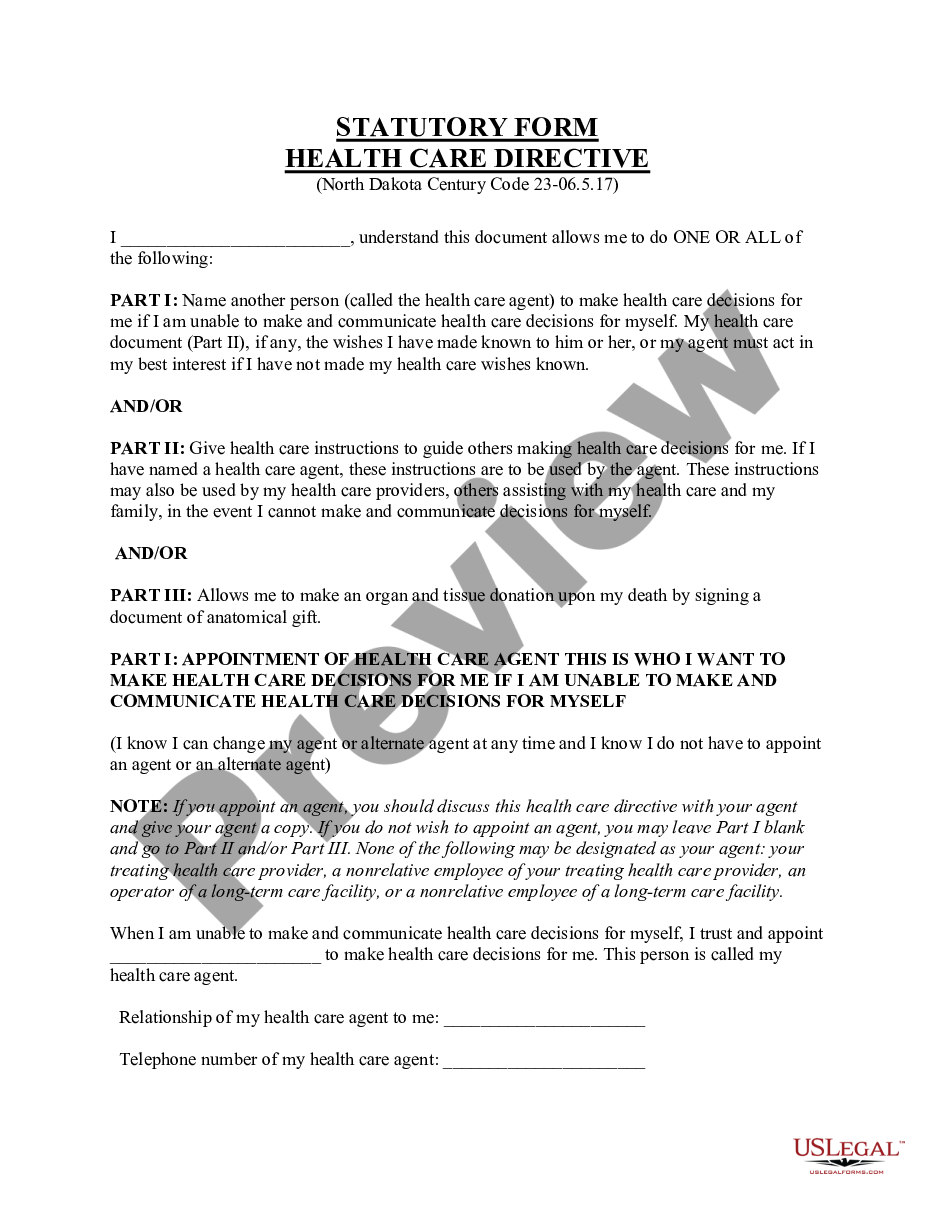 page 0 Statutory Health Care Directive preview
