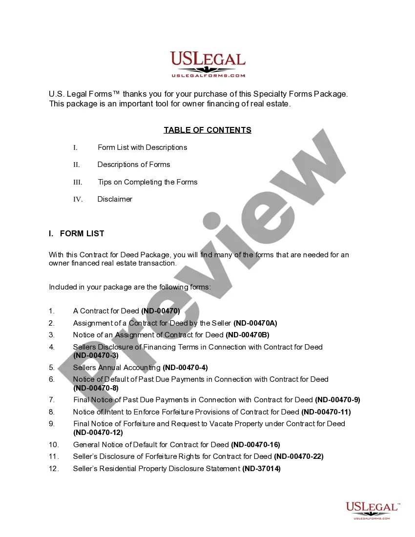 Get North Dakota Contract for Deed Package Preview North Dakota Contract for Deed Package