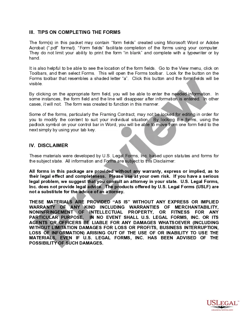 Preview North Dakota Framing Contractor Package